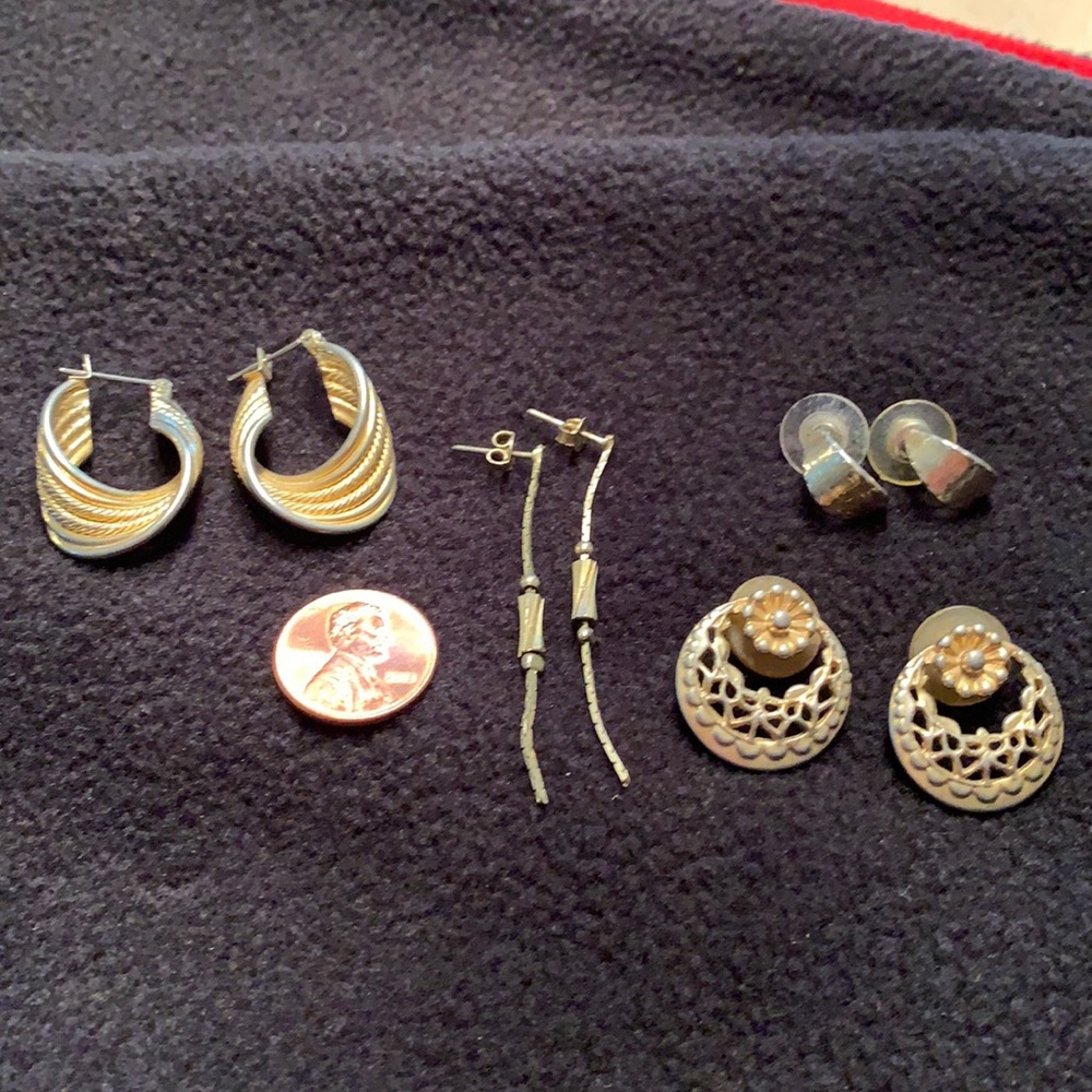 4 Pair of Vintage 80s Gold Earrings